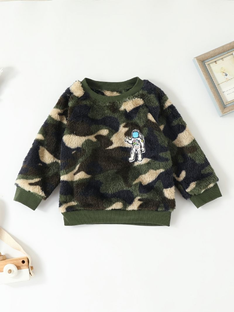 Drenge Casual Fleece Termisk Camouflage Sæt Med Langærmet Pullover Sweatshirt & Bukser