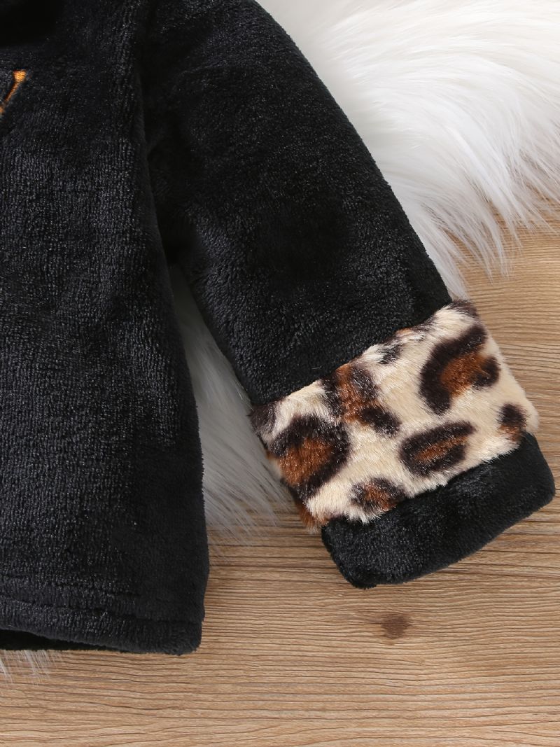 Drenge Casual Fleece Termisk Leopard Print Hættetop & Bukser Sæt Til Vinter