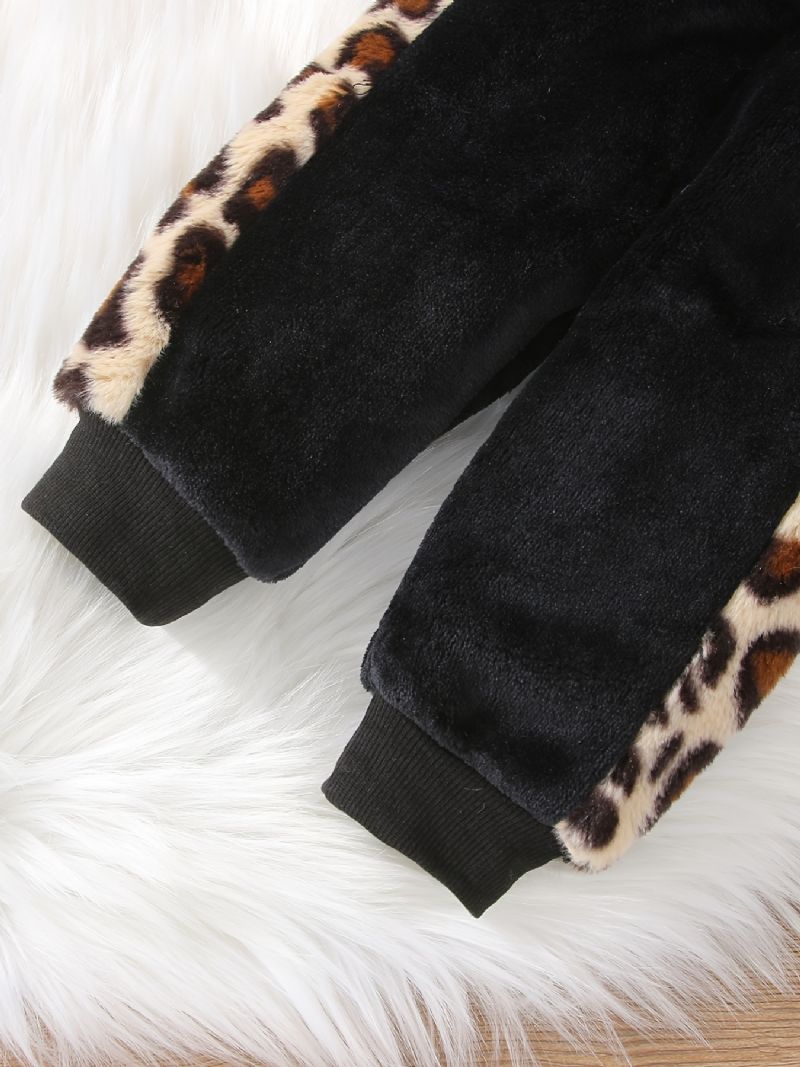 Drenge Casual Fleece Termisk Leopard Print Hættetop & Bukser Sæt Til Vinter