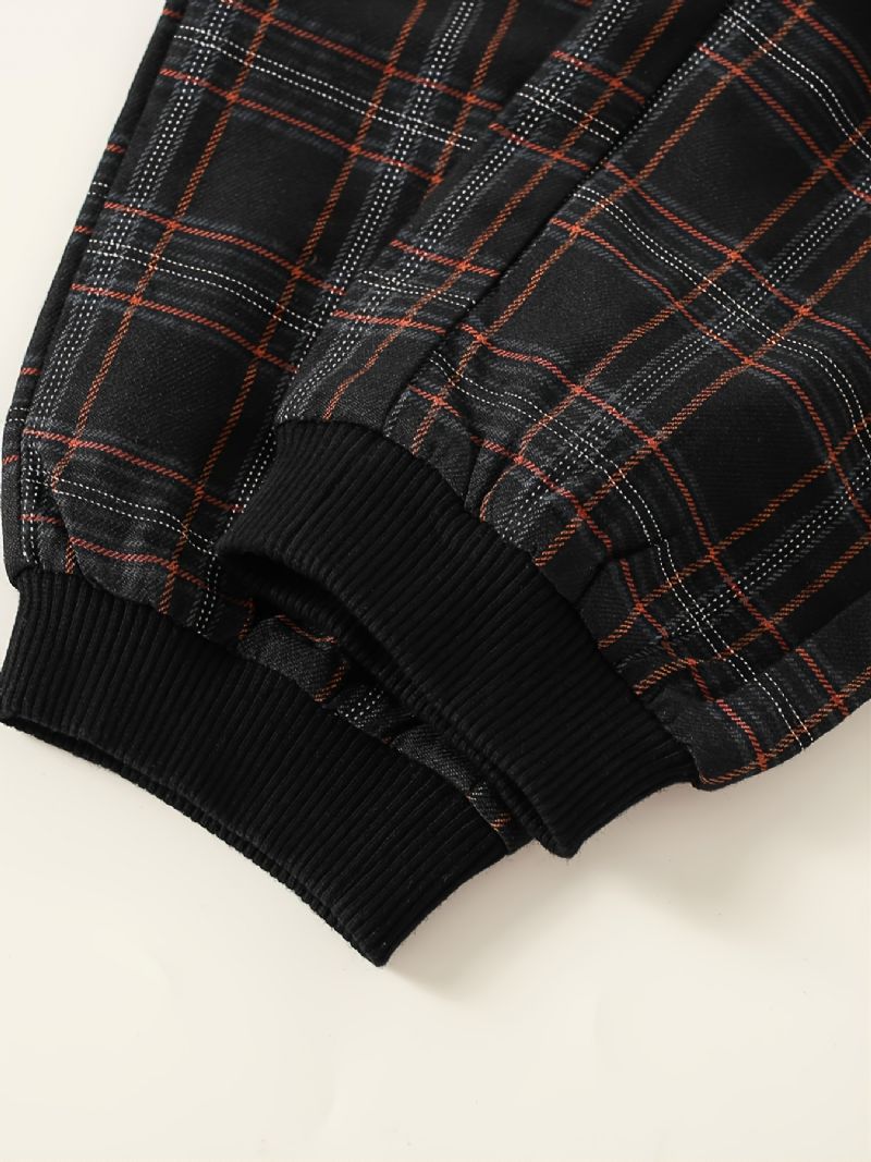 Drenge Casual Plaid Colorblock Letter Langærmet Hættetrøjebuksesæt Efterår Vinter