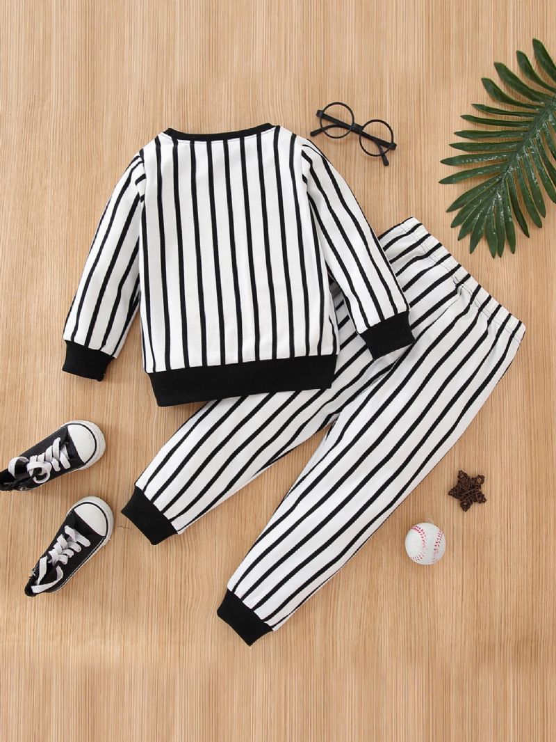 Drenge Casual Simple Striped Print Sæt Med Original 28 Top & Bukser Til Foråret