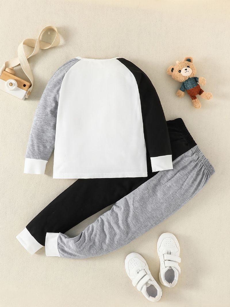 Drenge Color Block Pullover Top + Elastiske Taljebukser Sæt Børnetøj Til Forår Og Sommer