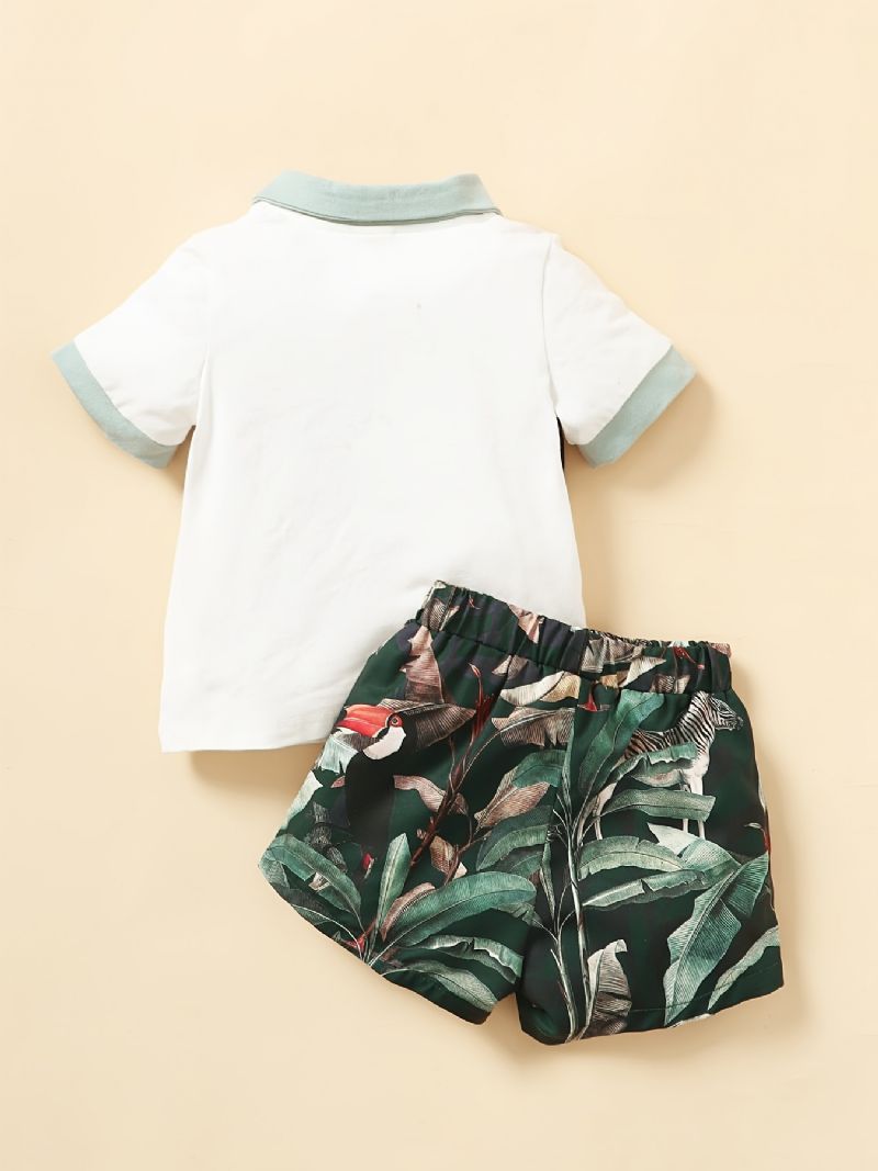 Drenge Color Block Shirt + Tropical Print Shorts Sæt Babytøj Til Sommer