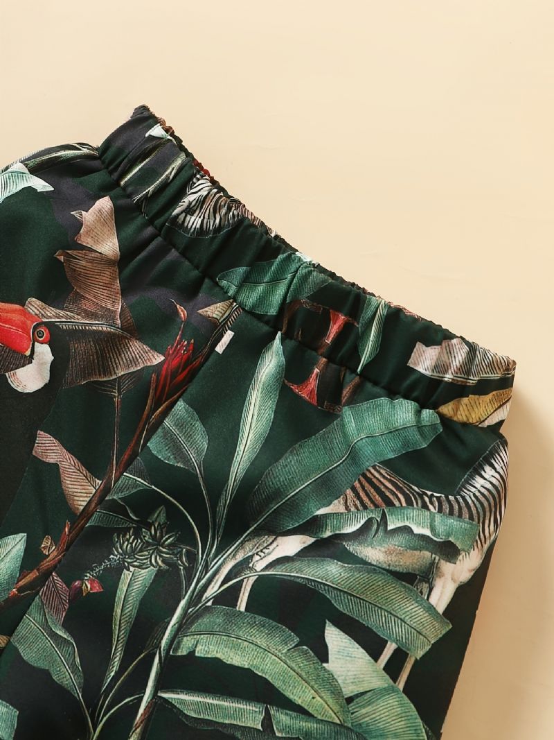 Drenge Color Block Shirt + Tropical Print Shorts Sæt Babytøj Til Sommer