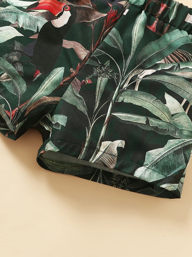 Drenge Color Block Shirt + Tropical Print Shorts Sæt Babytøj Til Sommer