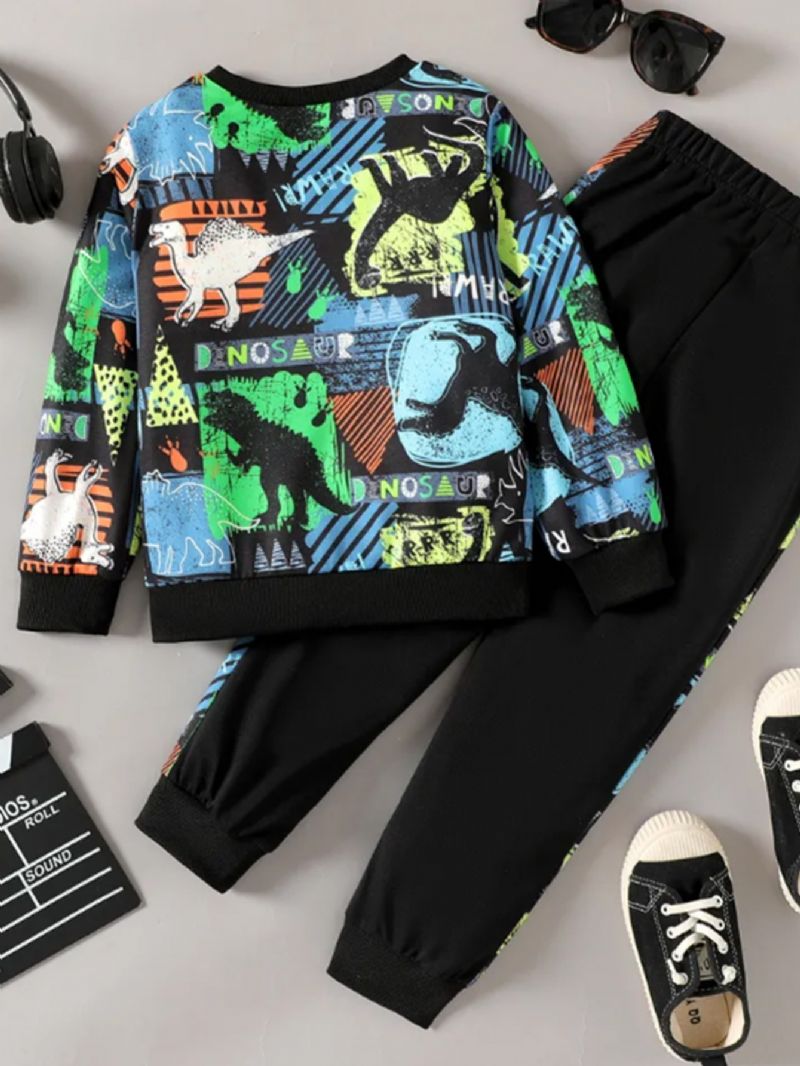 Drenge Dinosaur Print Langærmet Sweatshirt & Kontrast Sweatpants Sæt