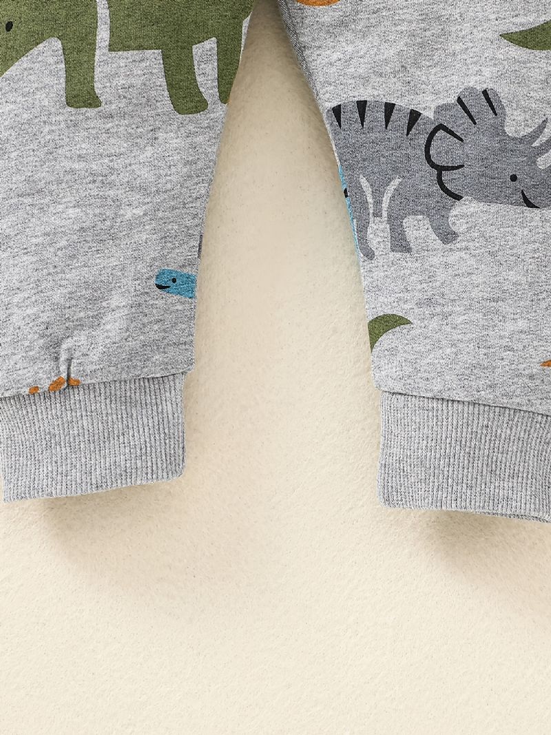 Drenge Dinosaur Print Pullover Hættetrøje + Bukser Sæt Outfit Babytøj