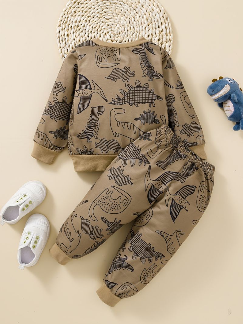 Drenge Dinosaur Print Rundhalset Sweatshirt + Bukser Sæt Babytøj