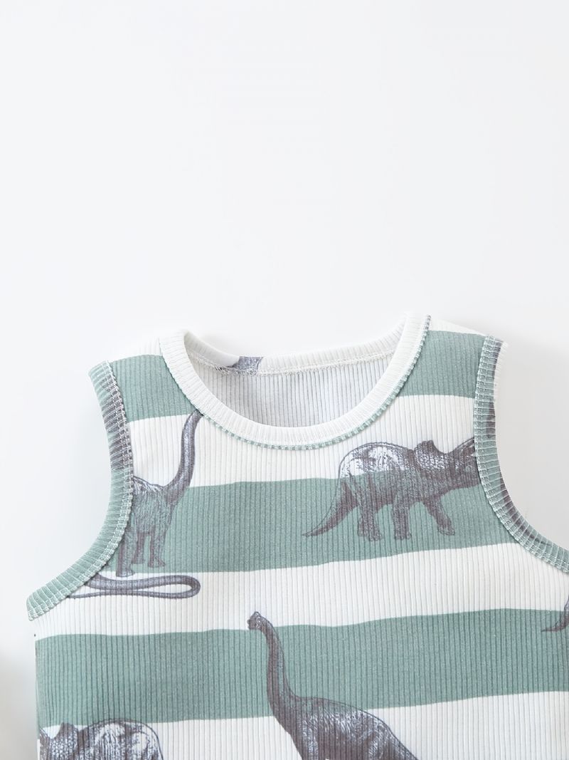 Drenge Dinosaur Print Stribet Tank Top + Shorts Med Lomme Sæt Børnetøj Til Sommer