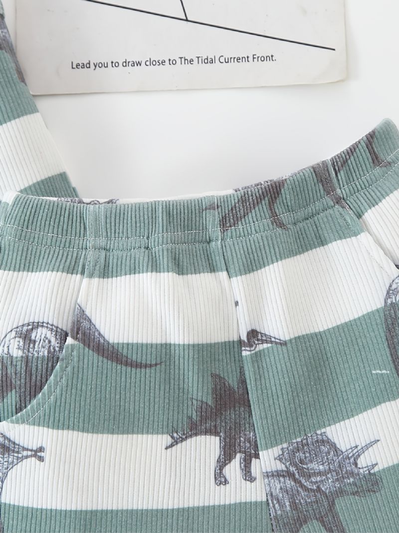 Drenge Dinosaur Print Stribet Tank Top + Shorts Med Lomme Sæt Børnetøj Til Sommer