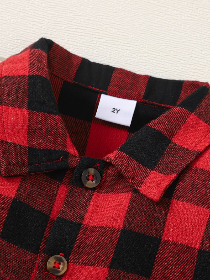 Drenge Flannel Plaid Skjorte + Matchende Solide Overalls Sæt Børnetøj Til Vinter