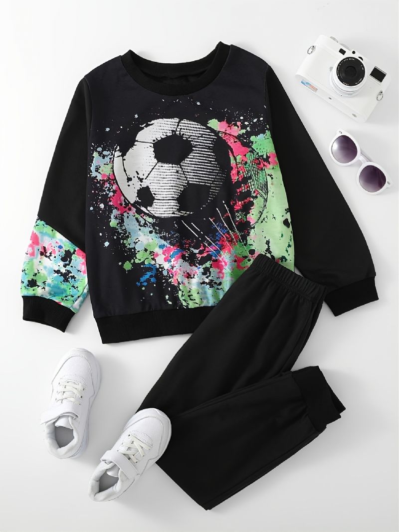 Drenge Fodbold Print Langærmet Sweatshirt & Sweatpants