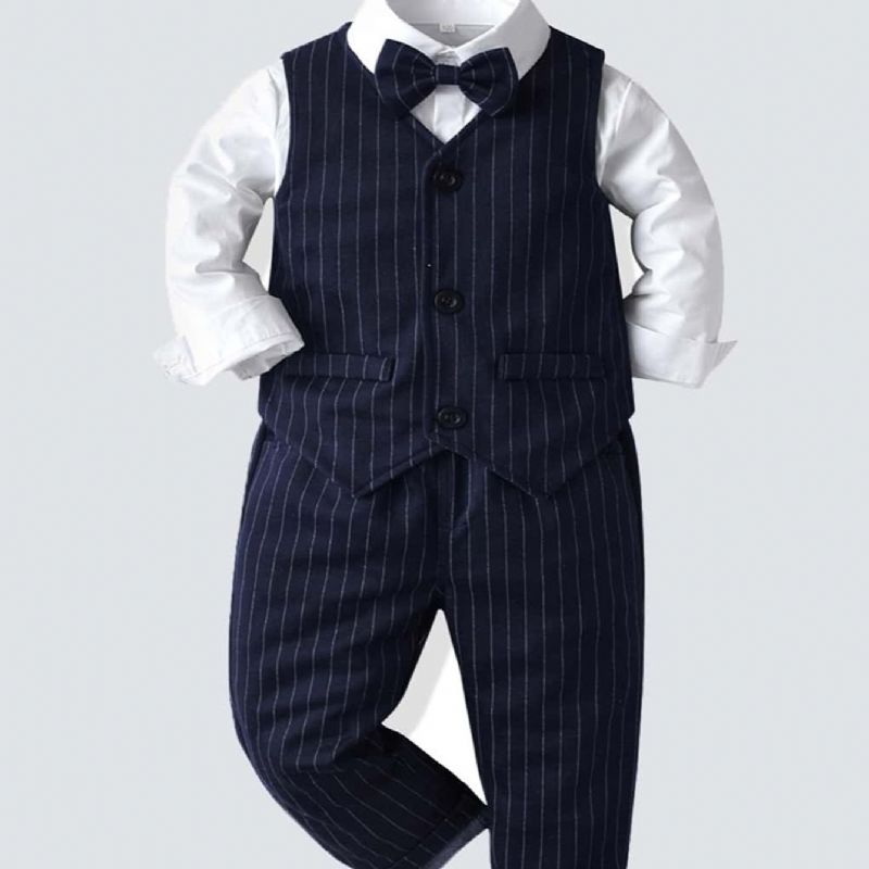 Drenge Gentleman Outfit Bowtie Langærmet Skjorte Vest Bukser Sæt