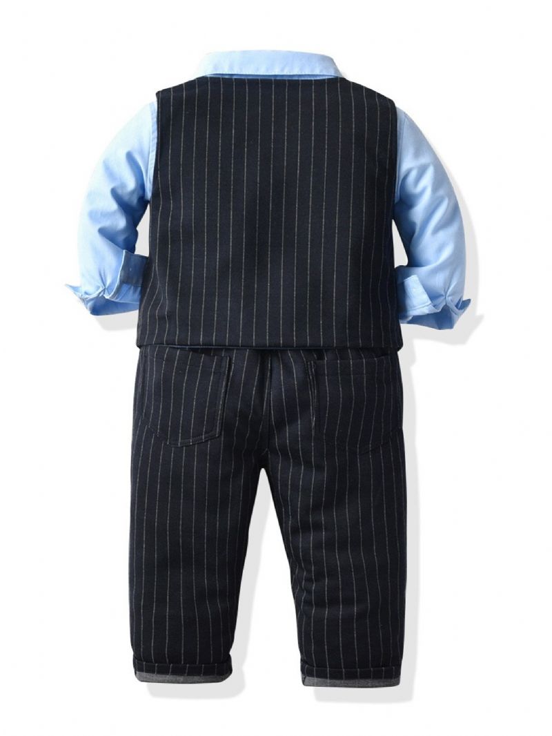Drenge Gentleman Outfit Bowtie Langærmet Skjorte Vest Bukser Sæt