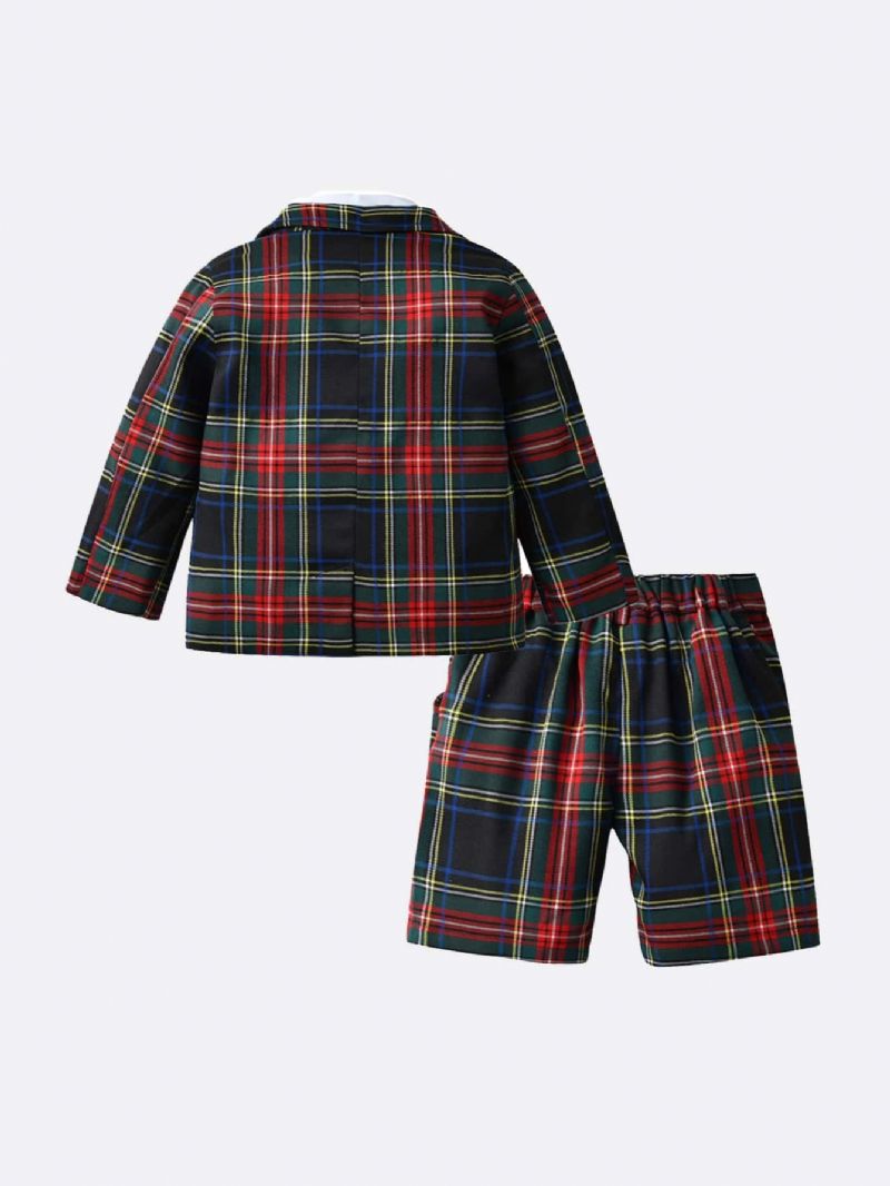 Drenge Gentleman Sæt Plaid Jakke & Bukser & Button-up Skjorte Sæt Formelt Outfit Jul