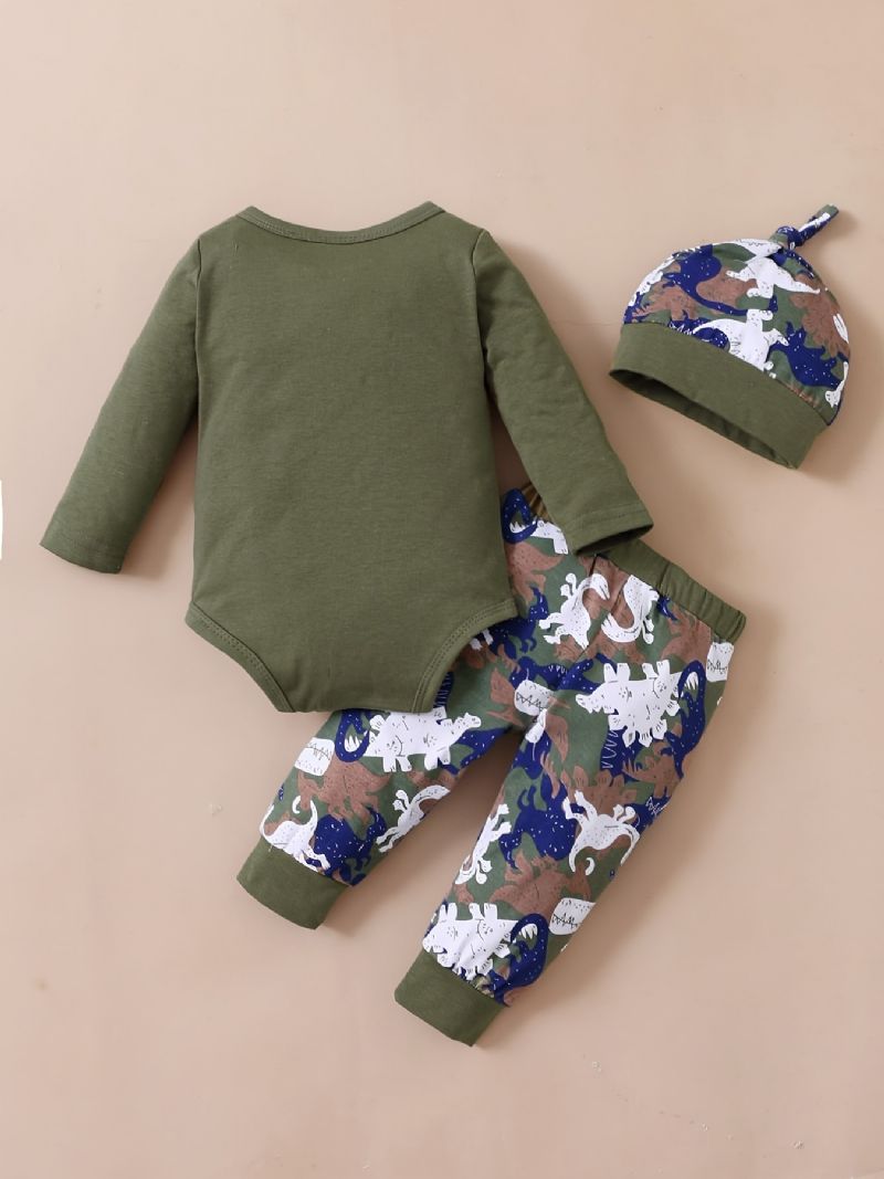 Drenge Lange Ærmer Romper + Bukser Sæt Babytøj Dinosaur Print