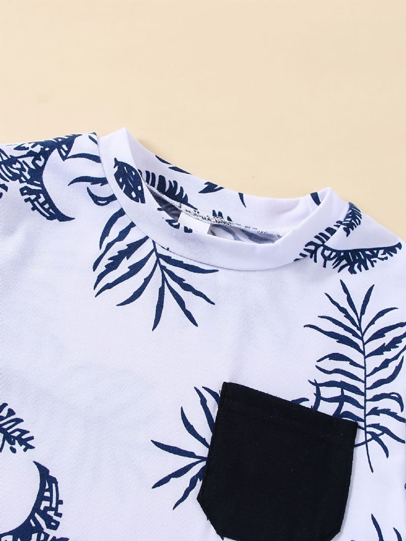 Drenge Leaf Print Kortærmet Top + Ensfarvet Pocket Shorts Sæt Børnetøj