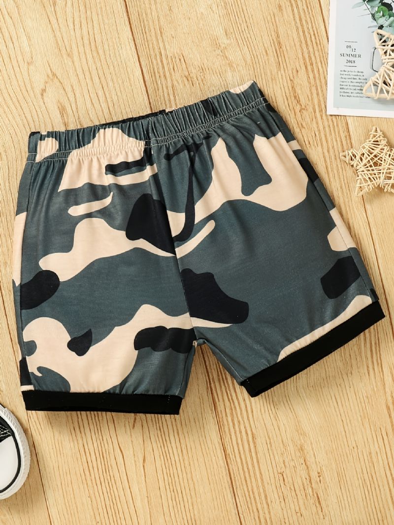 Drenge Letter Print Kortærmet Top + Camo Shorts Sæt Børnetøj