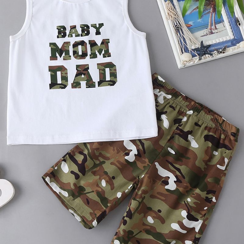 Drenge Letter Print Tank Top + Camo Kort Sæt Børnetøj Til Sommer