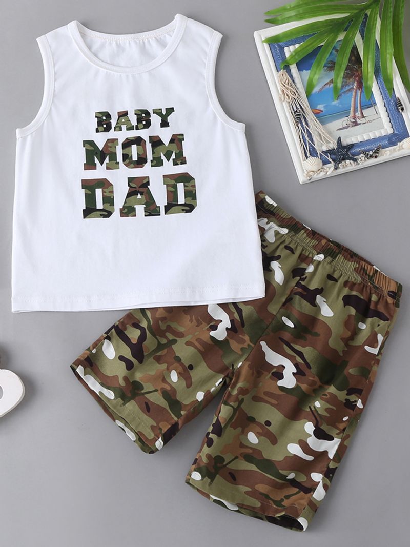 Drenge Letter Print Tank Top + Camo Kort Sæt Børnetøj Til Sommer