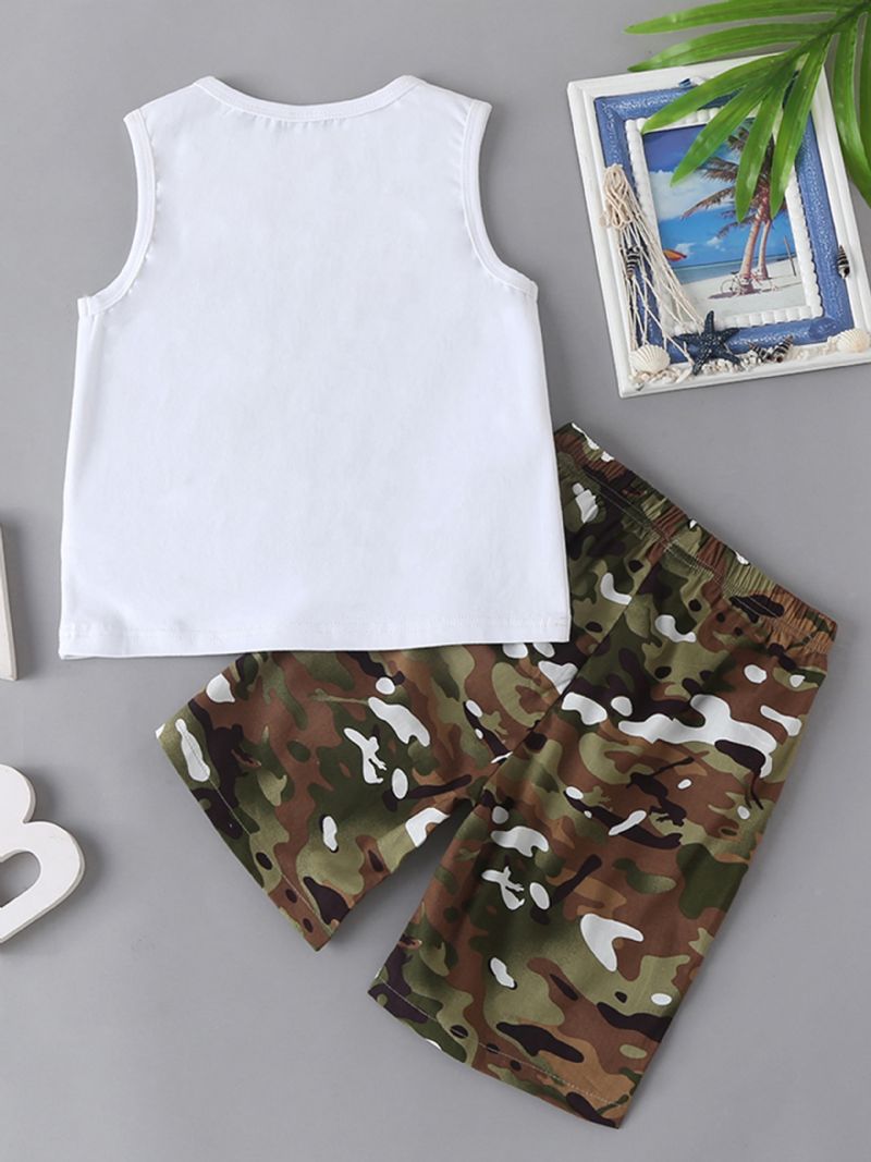 Drenge Letter Print Tank Top + Camo Kort Sæt Børnetøj Til Sommer