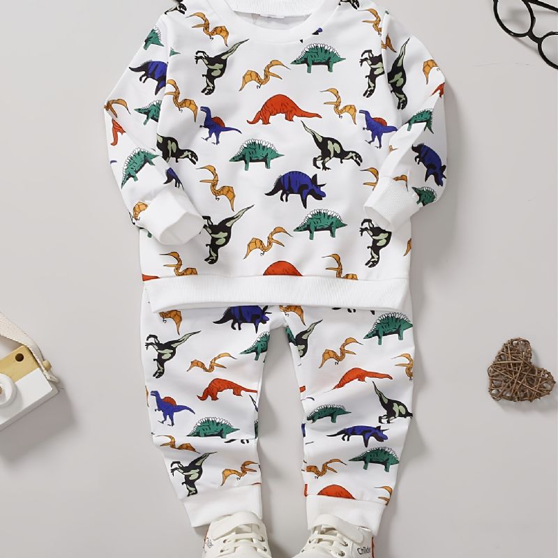 Drenge Mode Casual Dinosaur Print Rundhalset Sweatshirt Bukser Sæt