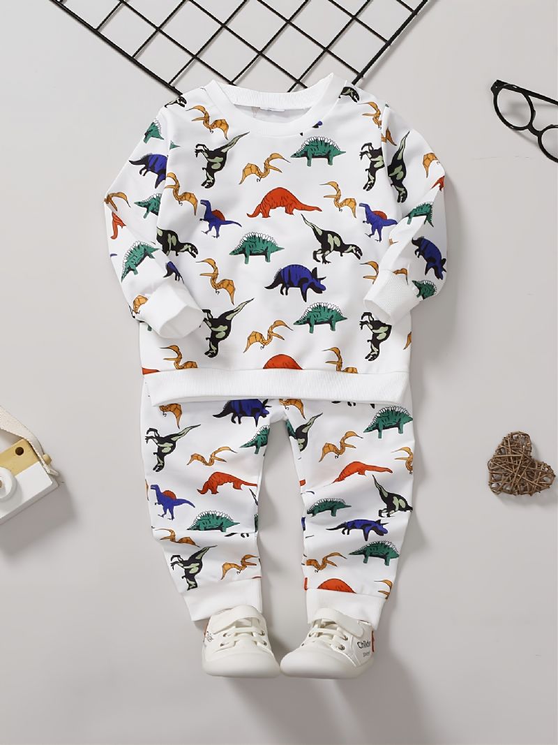 Drenge Mode Casual Dinosaur Print Rundhalset Sweatshirt Bukser Sæt