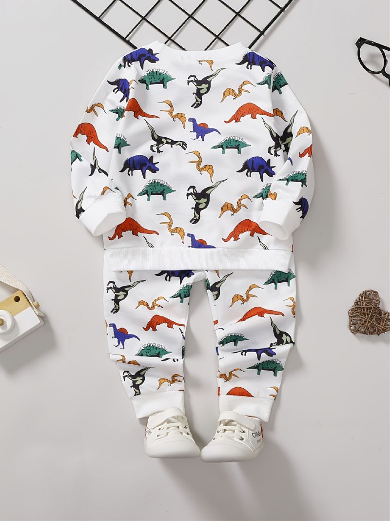 Drenge Mode Casual Dinosaur Print Rundhalset Sweatshirt Bukser Sæt