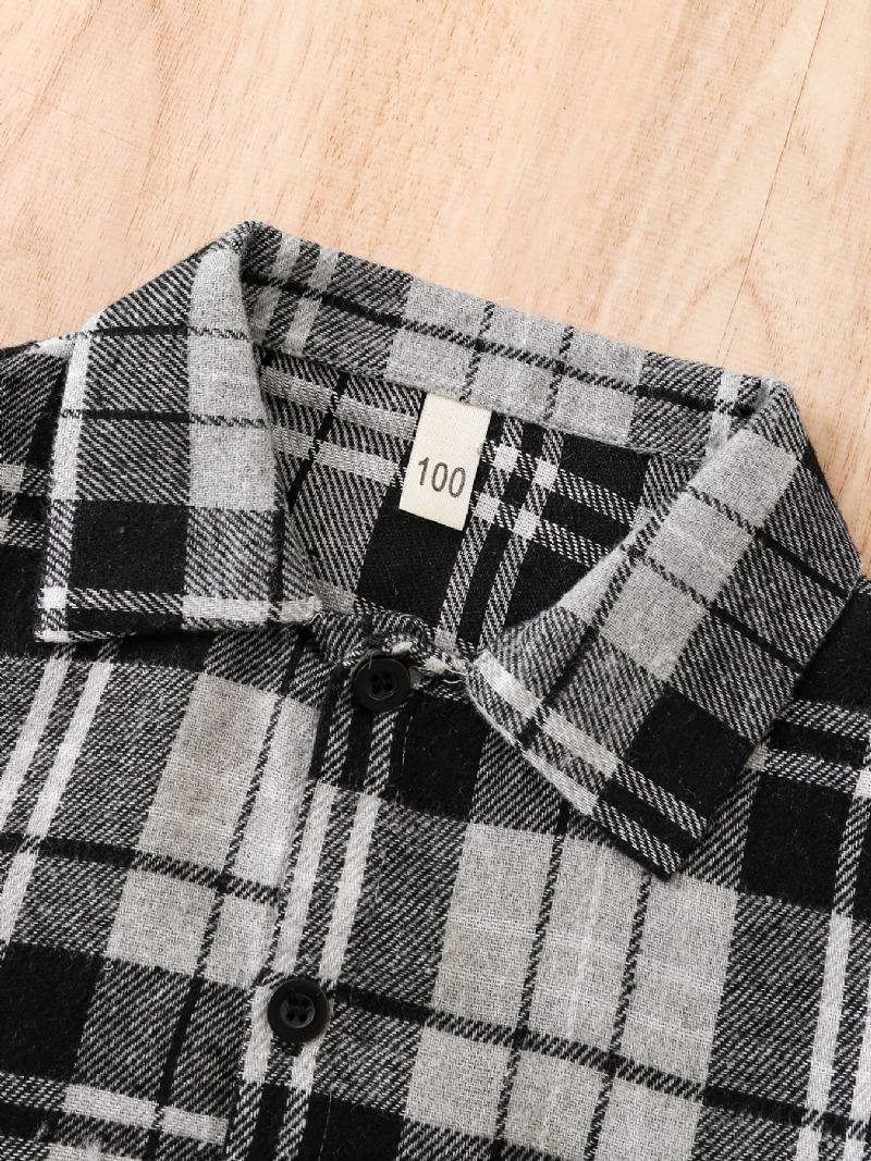 Drenge Plaid Button-up Skjorte & Solid Strik Vest Og Bukser Sæt