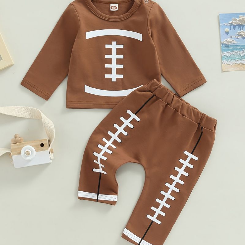 Drenge Rund Hals Rugby Print Skjorte + Bukser Sæt Babytøj Outfits