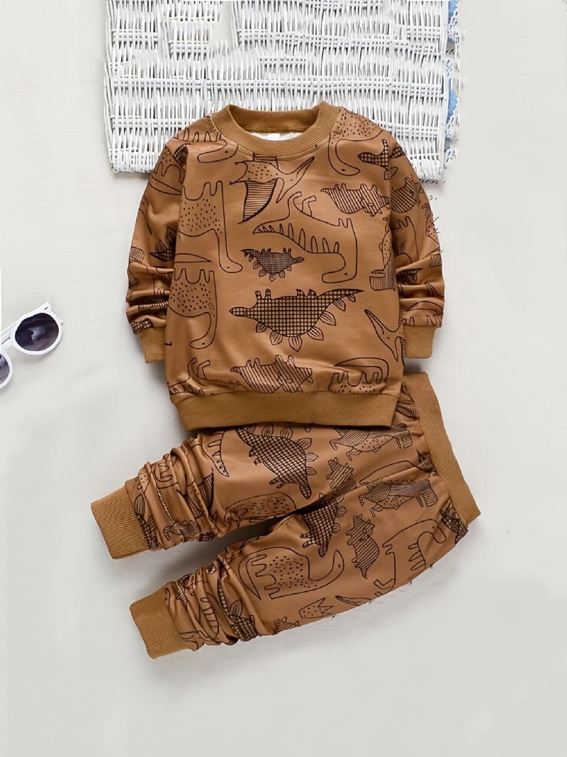 Drenge Rundhalset Sweatshirt + Bukser Sæt Dinosaur Print Børnetøj