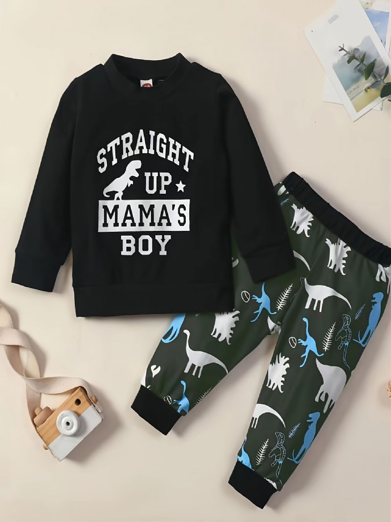 Drenge Straight Up Mama's Sweatshirt Med Dinosaur Print & Buksesæt Baby Børn Tøj