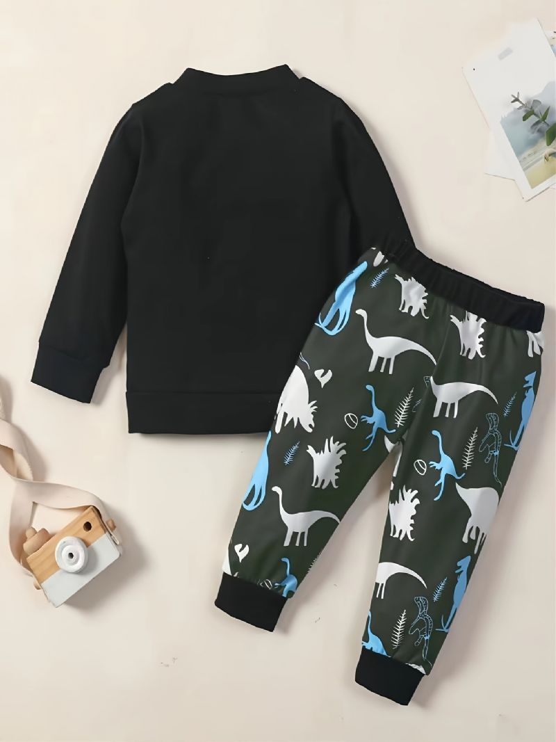 Drenge Straight Up Mama's Sweatshirt Med Dinosaur Print & Buksesæt Baby Børn Tøj