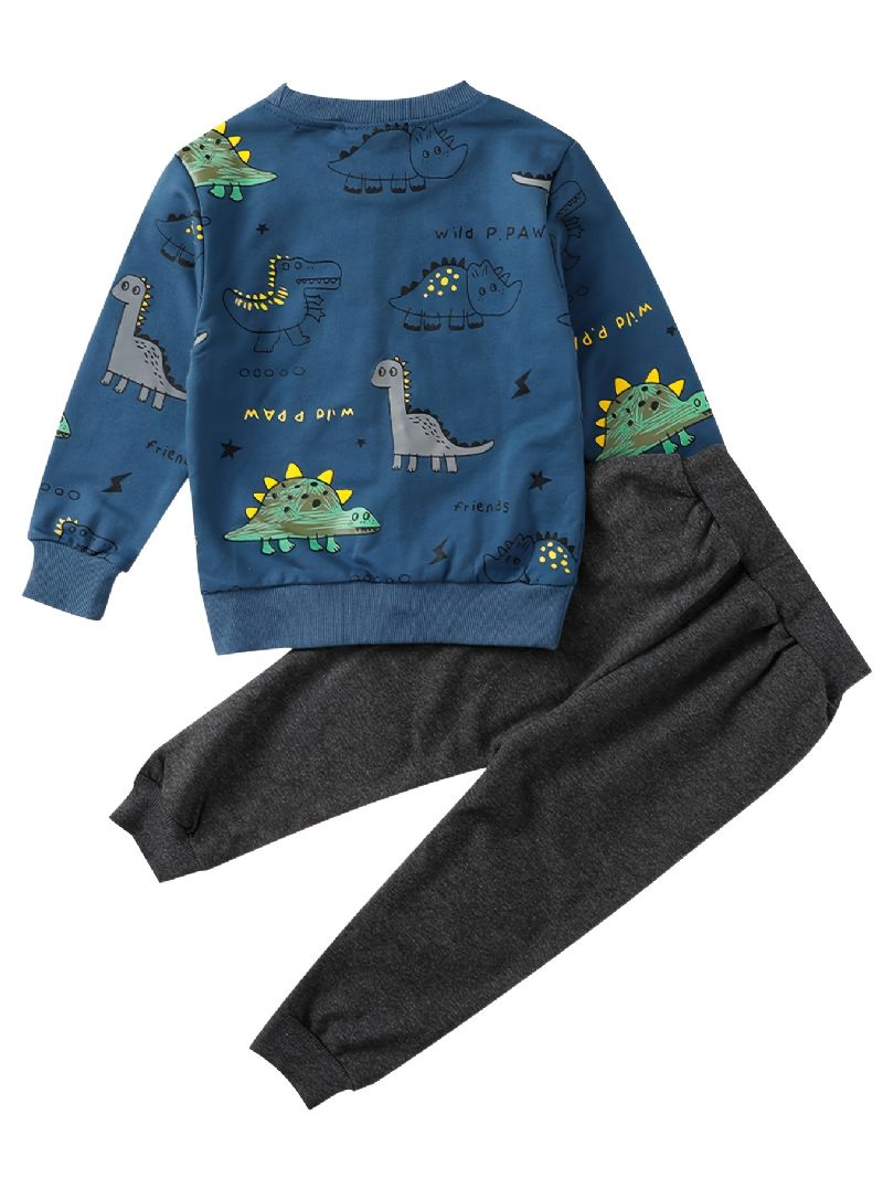 Drenge Sweatshirt & Bukser Sæt Vinter Tegneserie Dinosaur Print Langærmet & Sæt