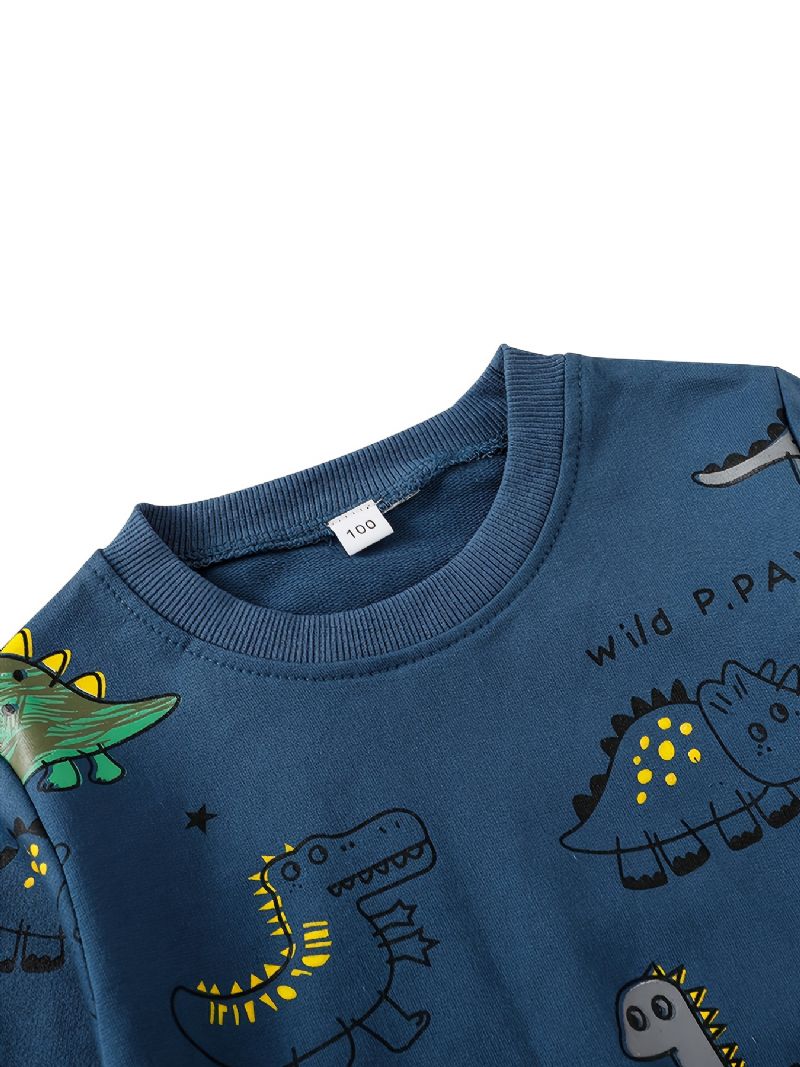 Drenge Sweatshirt & Bukser Sæt Vinter Tegneserie Dinosaur Print Langærmet & Sæt