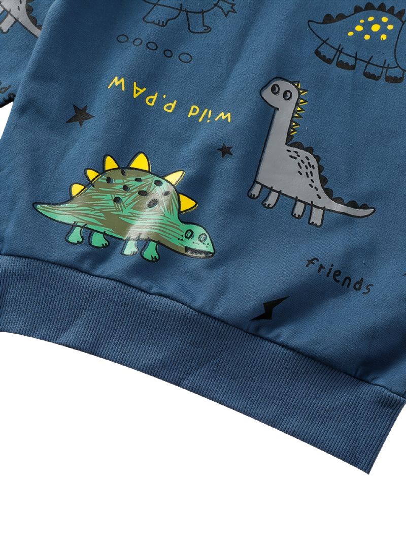 Drenge Sweatshirt & Bukser Sæt Vinter Tegneserie Dinosaur Print Langærmet & Sæt