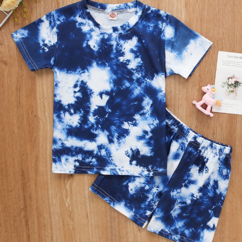 Drenge Tie Dye Floral Print Crop Sleeve Casual Todelt Sæt