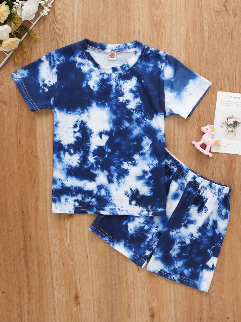 Drenge Tie Dye Floral Print Crop Sleeve Casual Todelt Sæt