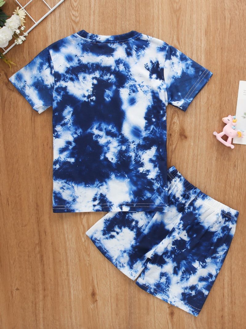 Drenge Tie Dye Floral Print Crop Sleeve Casual Todelt Sæt