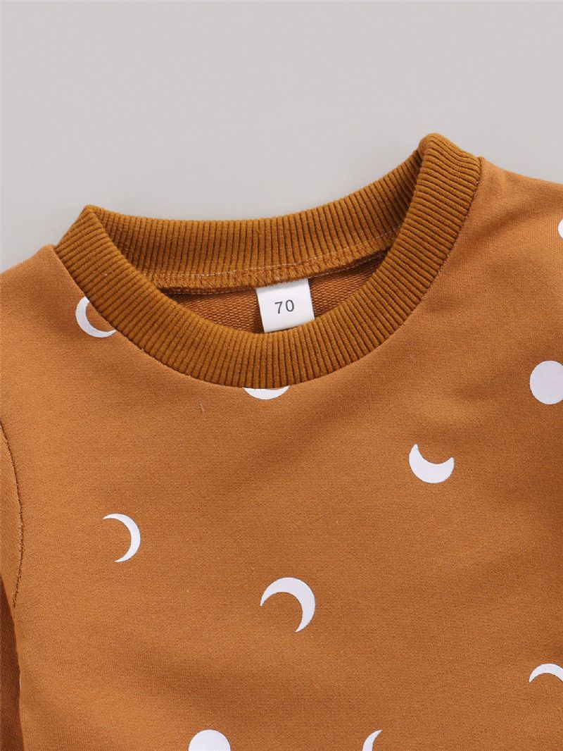 Drenge Tøj Sæt Spædbørn Sød Sol & Måne Print Langærmet Pullover Sweatere Bukser Outfits Unisex Tøj