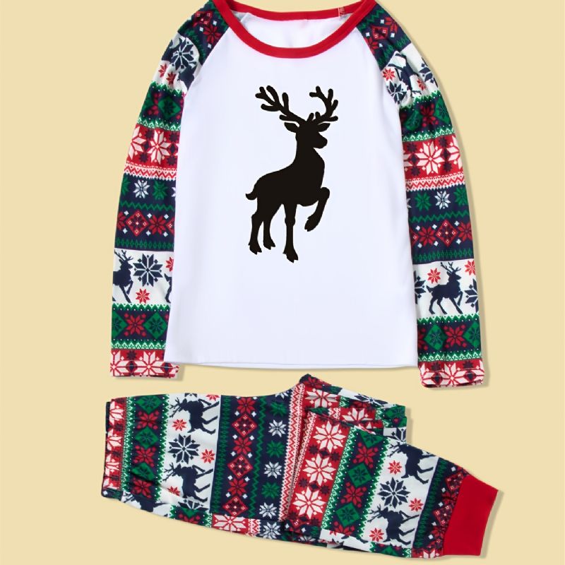 Juleforældre-barn Casual Santa Elk Print Pyjamassæt