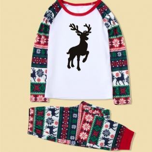 Juleforældre-barn Casual Santa Elk Print Pyjamassæt