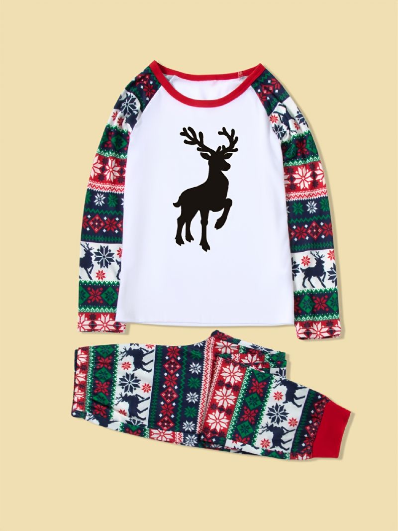 Juleforældre-barn Casual Santa Elk Print Pyjamassæt