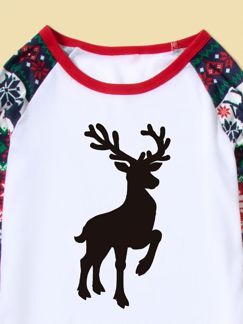 Juleforældre-barn Casual Santa Elk Print Pyjamassæt