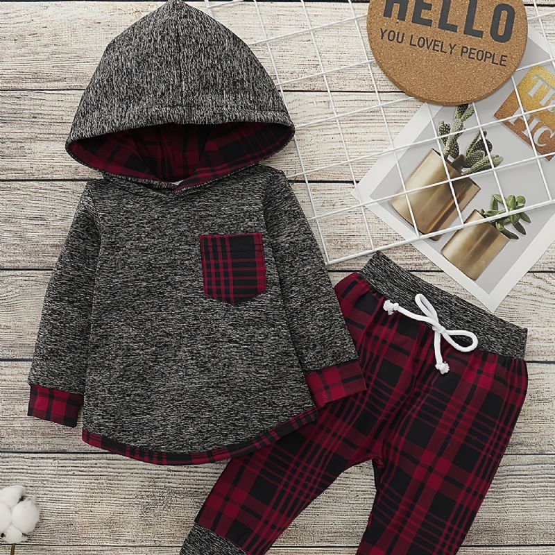 Nyfødt Baby Drenge Piger Langærmet Hættetrøje + Plaid Bukser Sæt Babytøj Outfit Til Jul