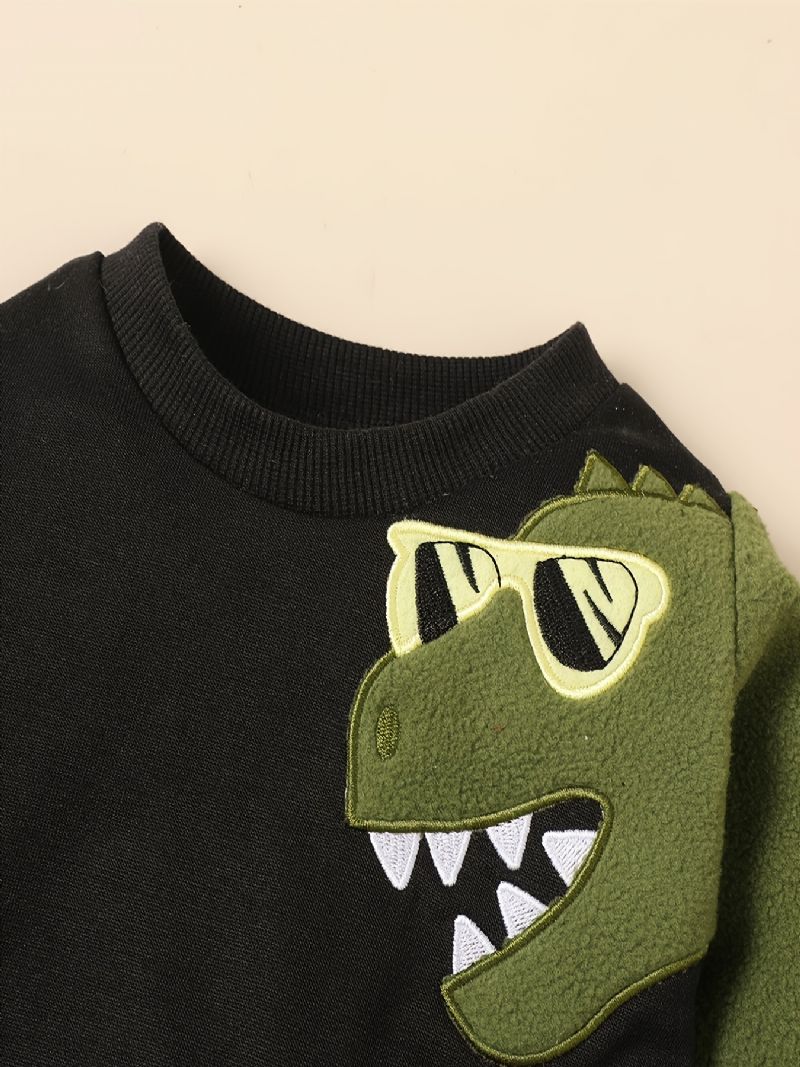 Småbørn Drenge Pullover Sweatshirt & Matchende Joggerbukser Sæt Med Dinosaur Print Til Efterår Vinter Ny