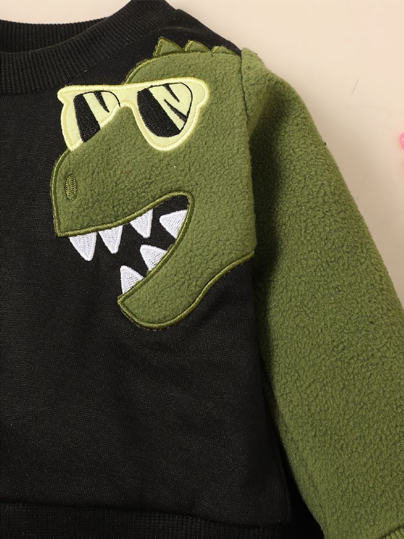 Småbørn Drenge Pullover Sweatshirt & Matchende Joggerbukser Sæt Med Dinosaur Print Til Efterår Vinter Ny