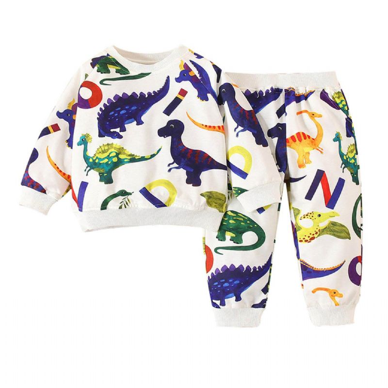 Søde Tegneserie-dinosaurer Til Børn Baby-drenge Sweatshirt- Og Jogger-sweatbukser