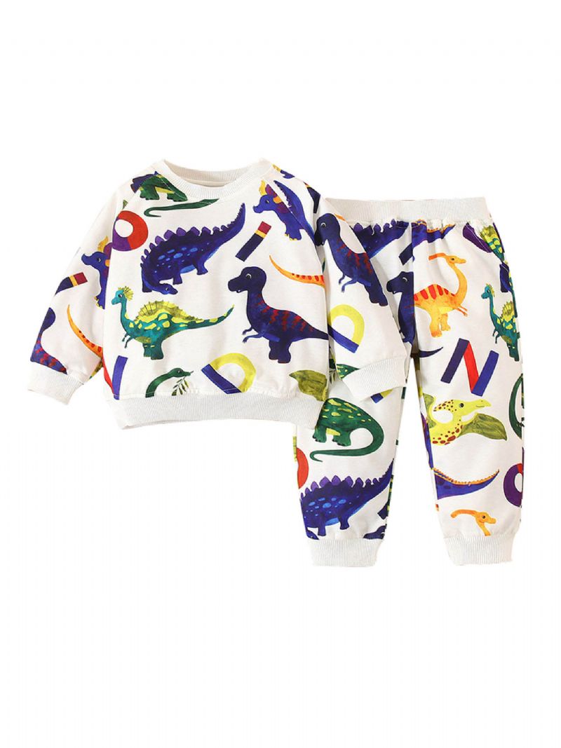 Søde Tegneserie-dinosaurer Til Børn Baby-drenge Sweatshirt- Og Jogger-sweatbukser