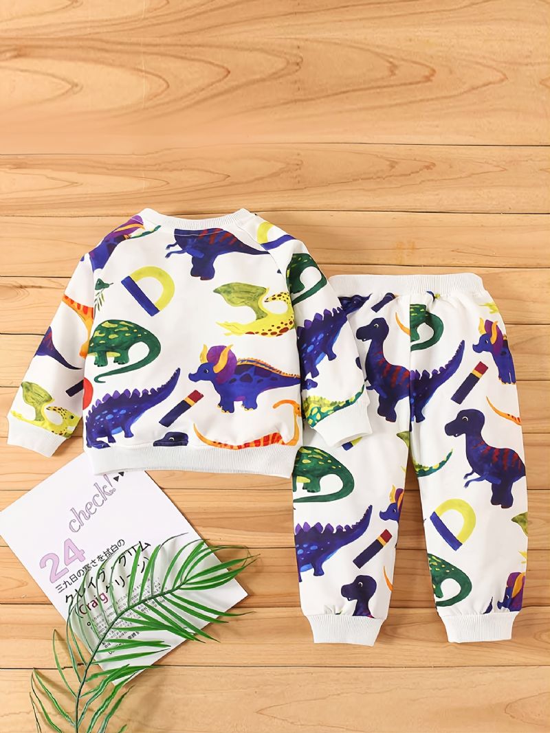 Søde Tegneserie-dinosaurer Til Børn Baby-drenge Sweatshirt- Og Jogger-sweatbukser